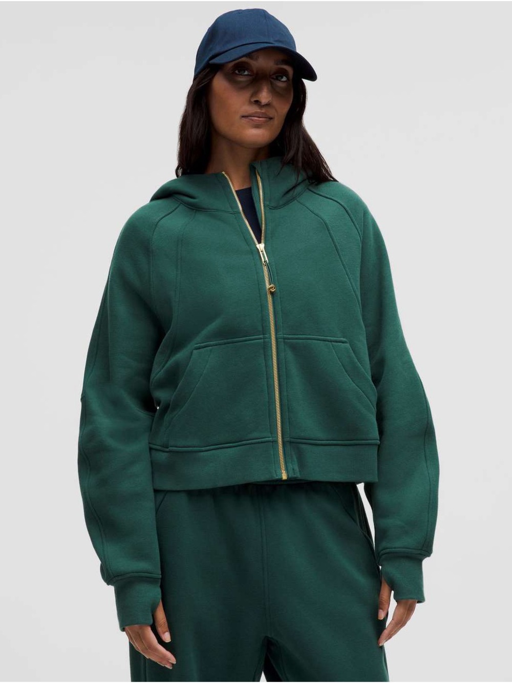 lululemon athletica Forest Green Zip Hoodie with Gold Zipper size LXL